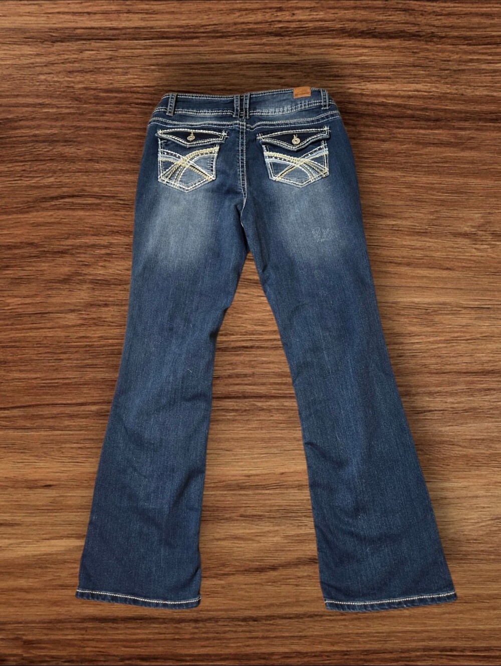 Wallflower Lucious Curvy Fit Blue Flare Jeans With Contrast Stitching